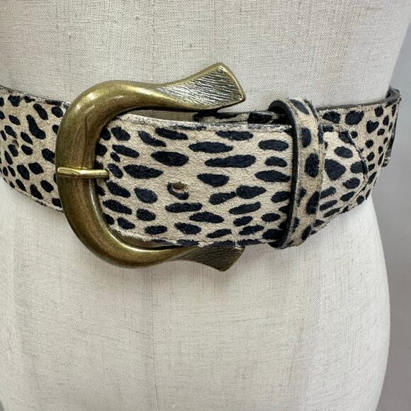Vintage Made in USA Leopard Calf Hair Belt Brass Elephant Zebra Y2k Safari Small - Picture 8 of 16